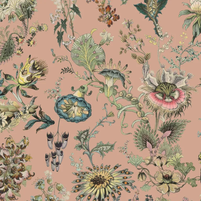 House of Hackney Flora Fantasia wallpaper in Bisque Pink, blooms and foliage in pink