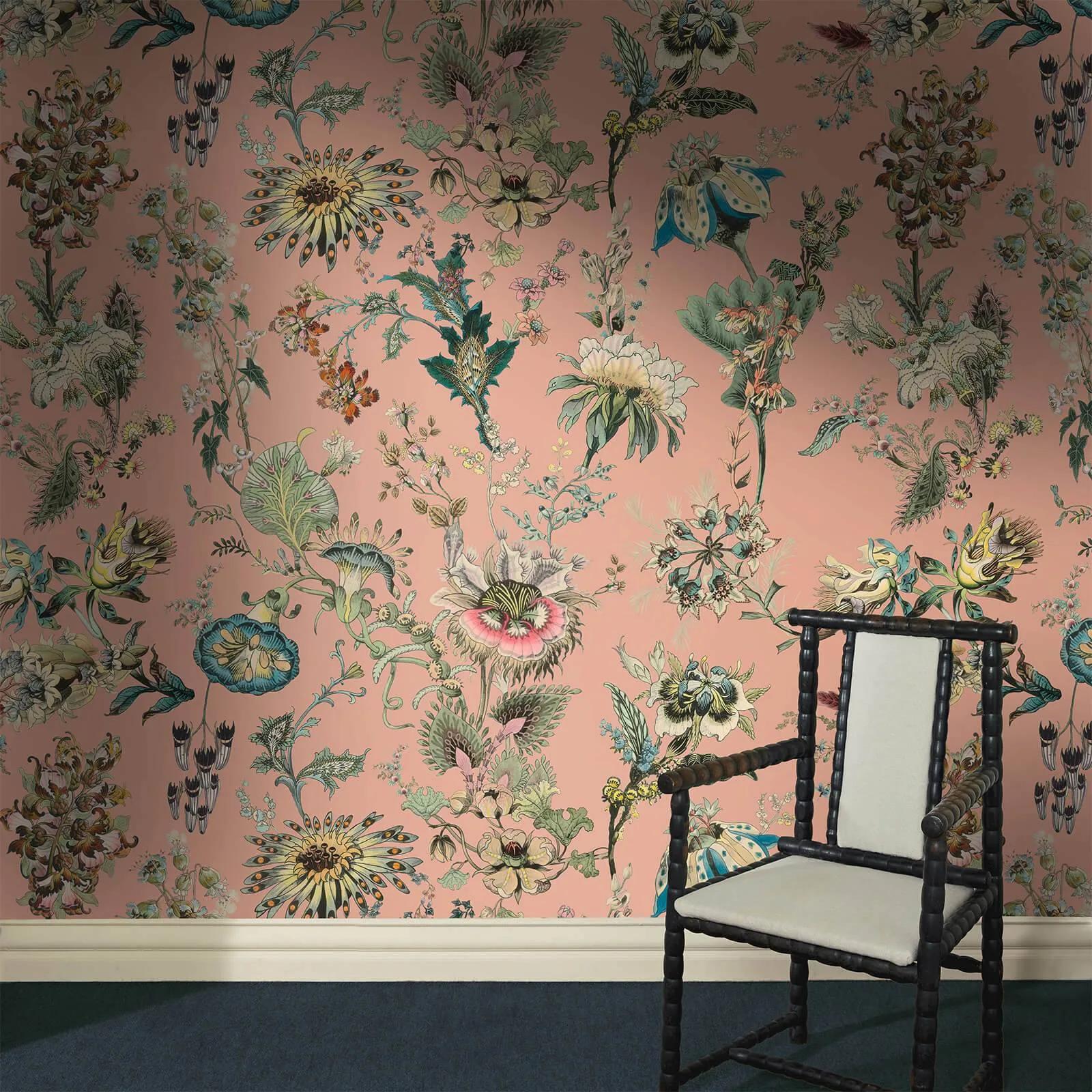 House of Hackney Flora Fantasia wallpaper in Bisque Pink, blooms and foliage in pink