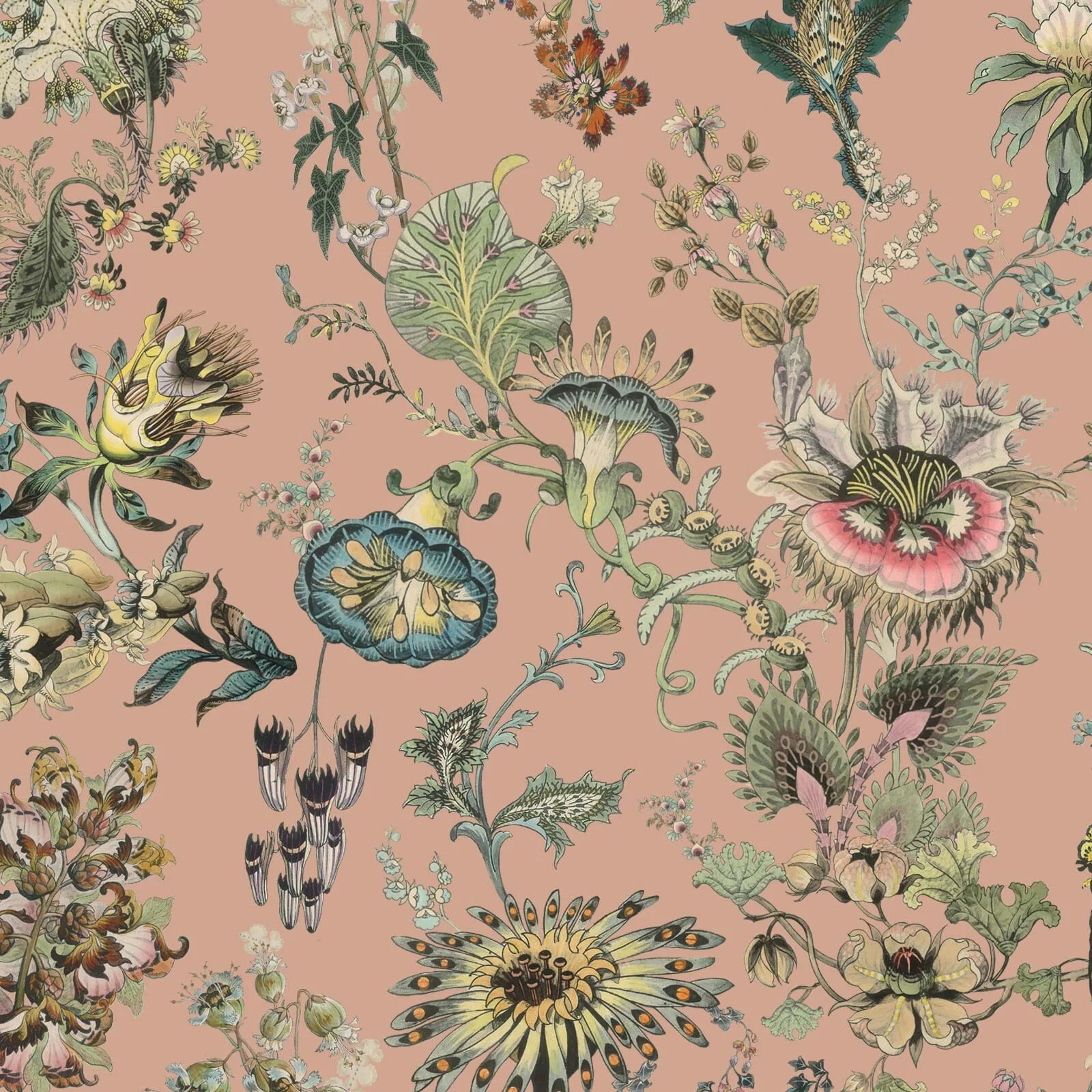 House of Hackney Flora Fantasia wallpaper in Bisque Pink, blooms and foliage in pink