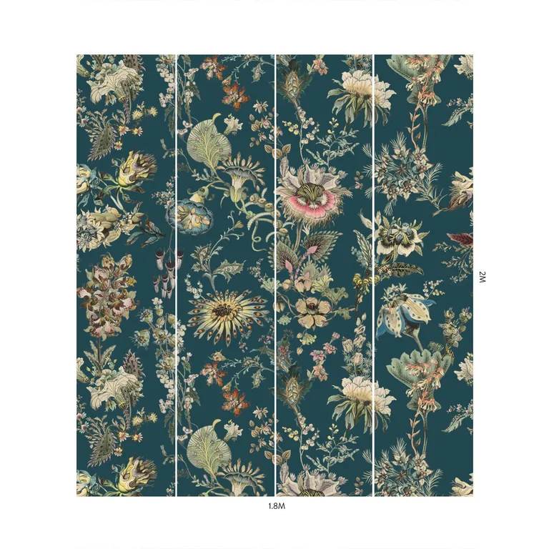 House of Hackney Flora Fantasia wallpaper in Cerulean, blooms and foliage in cerulean