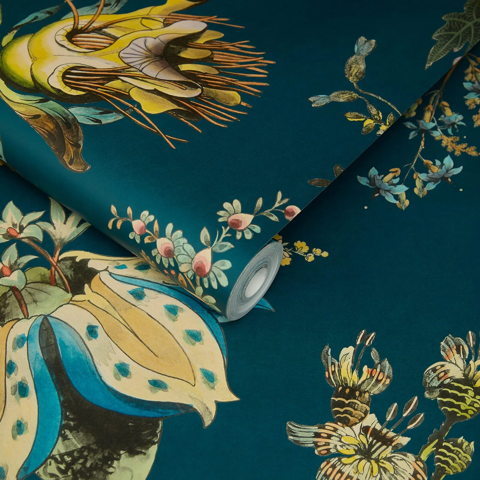House of Hackney Flora Fantasia wallpaper in Cerulean, blooms and foliage in cerulean