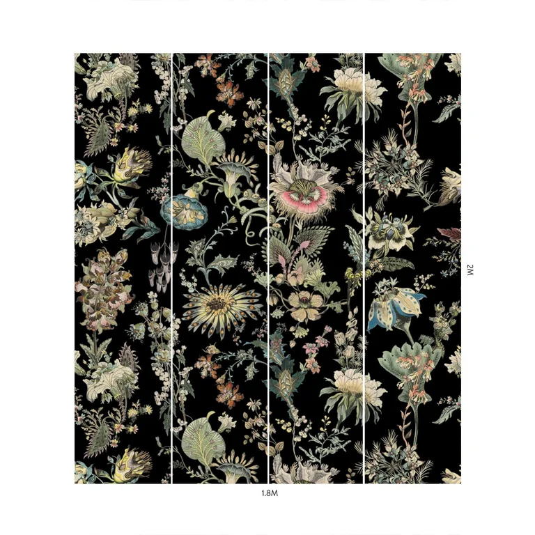 House of Hackney Flora Fantasia wallpaper in Noir, blooms and foliage in noir