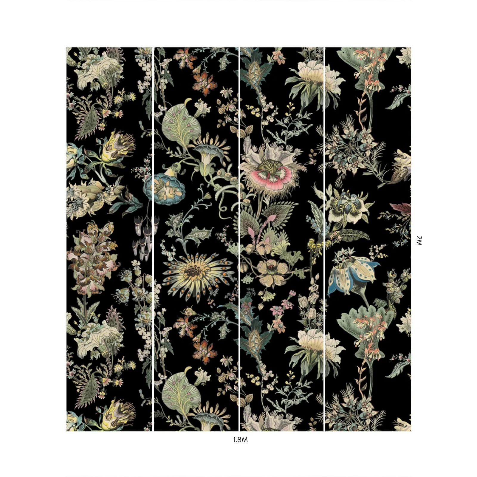 House of Hackney Flora Fantasia wallpaper in Noir, blooms and foliage in noir
