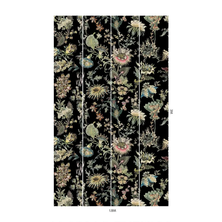 House of Hackney Flora Fantasia wallpaper in Noir, blooms and foliage in noir