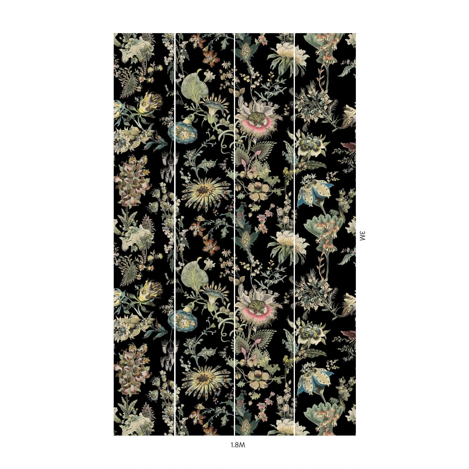 House of Hackney Flora Fantasia wallpaper in Noir, blooms and foliage in noir