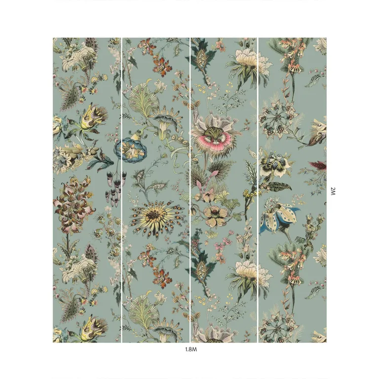 House of Hackney Flora Fantasia wallpaper in Sky Blue, blooms and foliage in blue