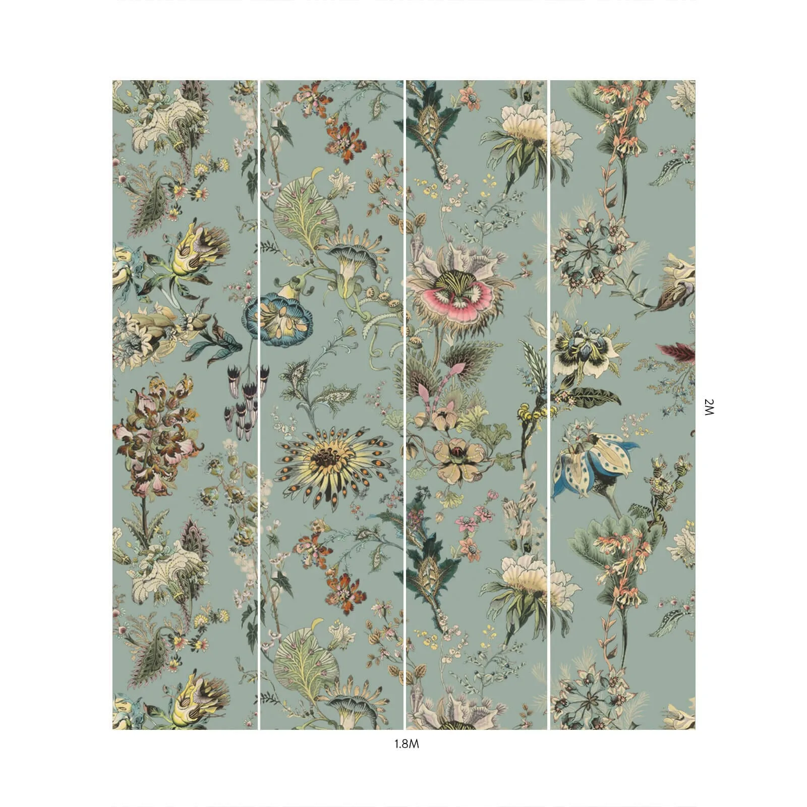 House of Hackney Flora Fantasia wallpaper in Sky Blue, blooms and foliage in blue