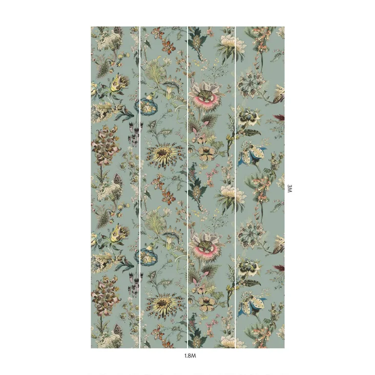 House of Hackney Flora Fantasia wallpaper in Sky Blue, blooms and foliage in blue