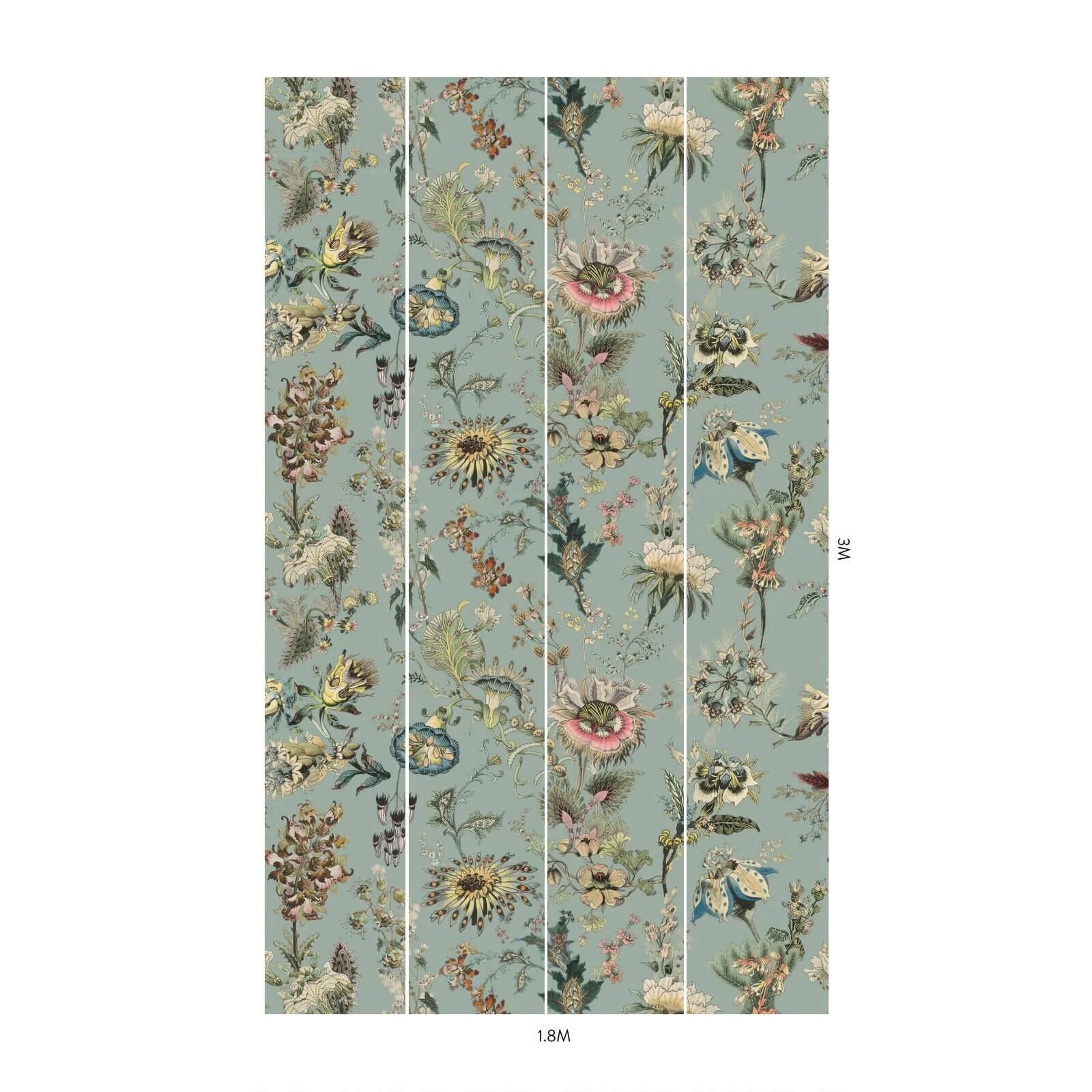 House of Hackney Flora Fantasia wallpaper in Sky Blue, blooms and foliage in blue
