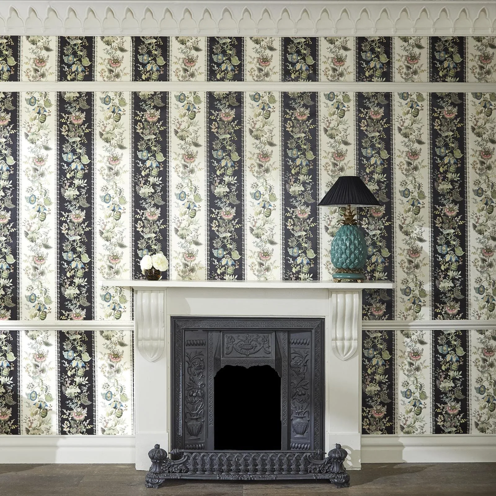 House of Hackney Flora Fantasia wallpaper in Stripe, blooms and foliage in stripe