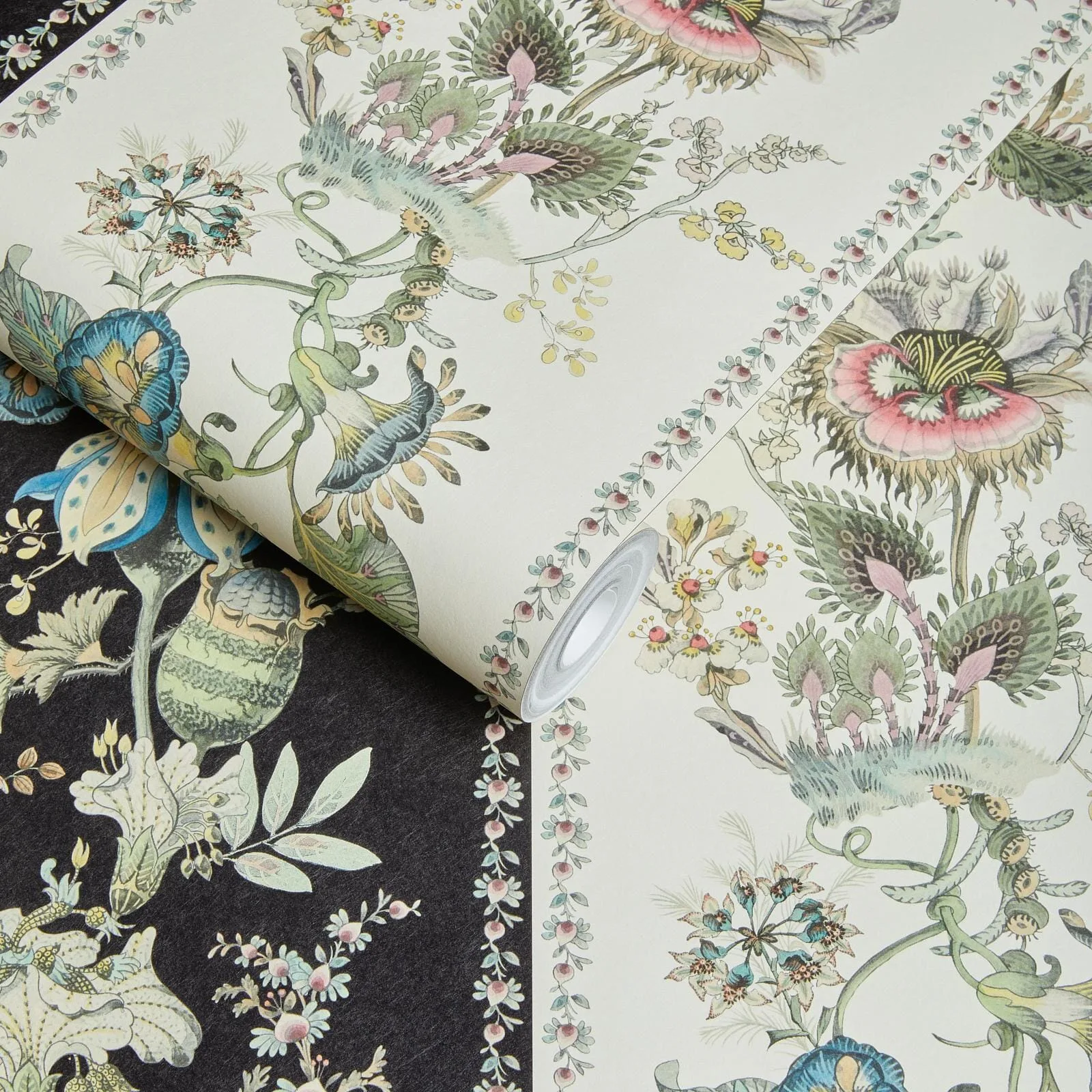 House of Hackney Flora Fantasia wallpaper in Stripe, blooms and foliage in stripe