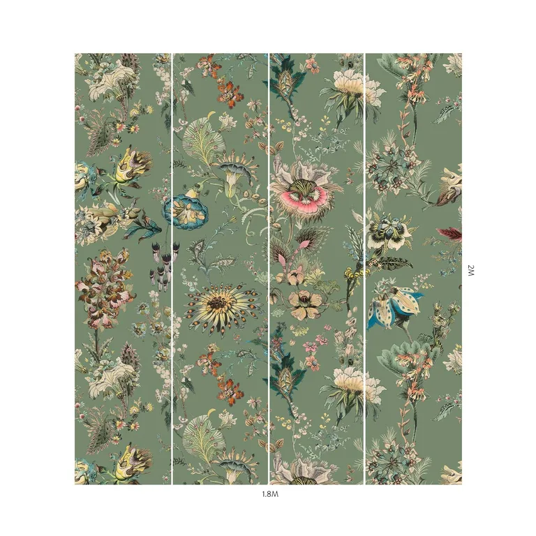 House of Hackney Flora Fantasia wallpaper in Verdigris, blooms and foliage in verdigris