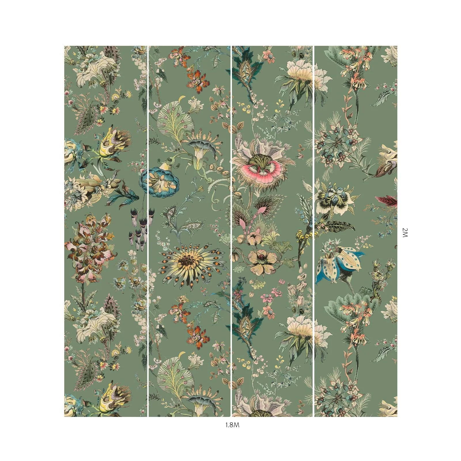 House of Hackney Flora Fantasia wallpaper in Verdigris, blooms and foliage in verdigris