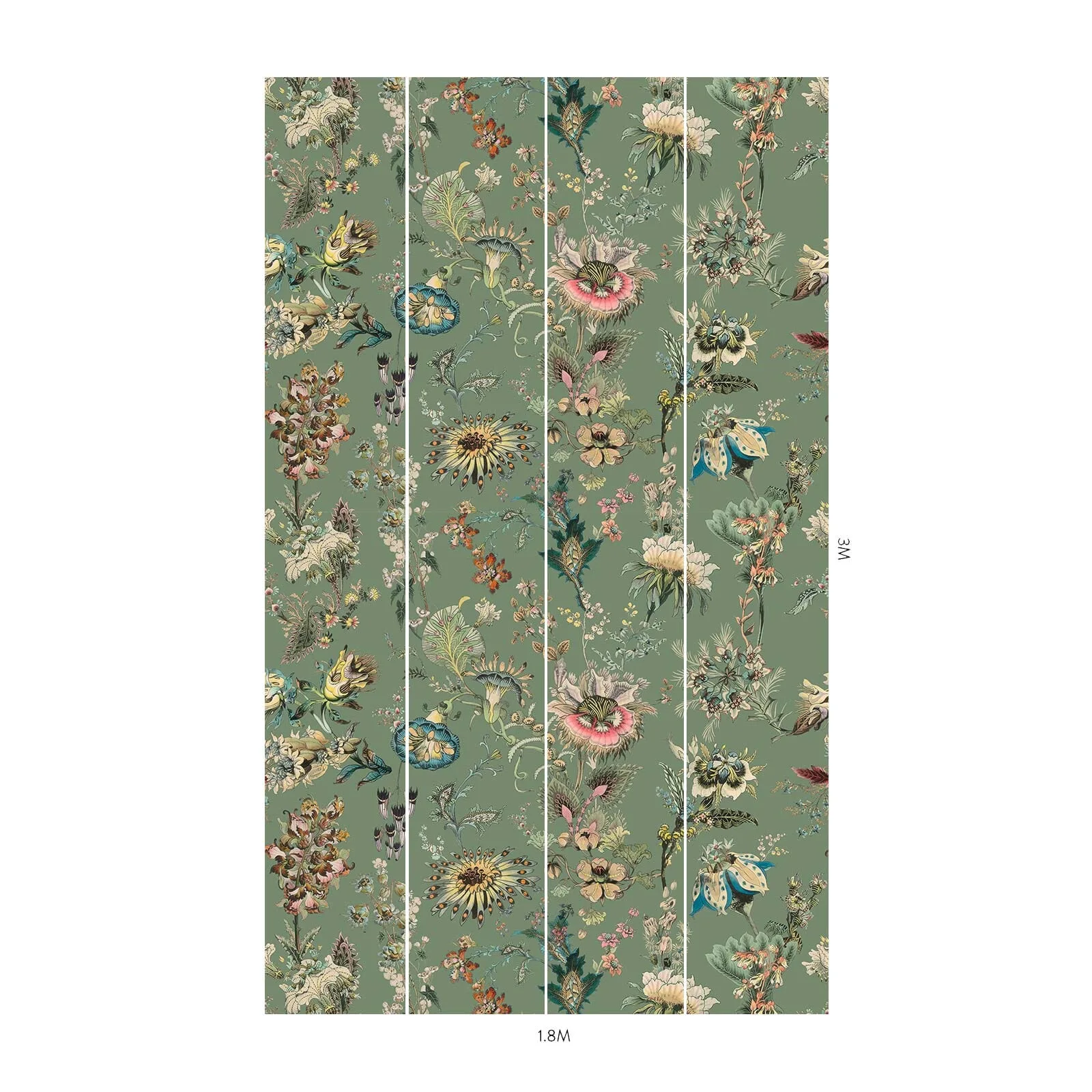 House of Hackney Flora Fantasia wallpaper in Verdigris, blooms and foliage in verdigris