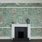 House of Hackney Flora Fantasia wallpaper in Verdigris, blooms and foliage in verdigris