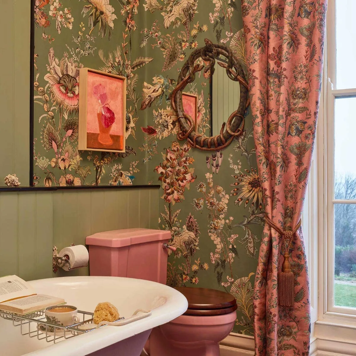 House of Hackney Flora Fantasia wallpaper in Verdigris, blooms and foliage in verdigris