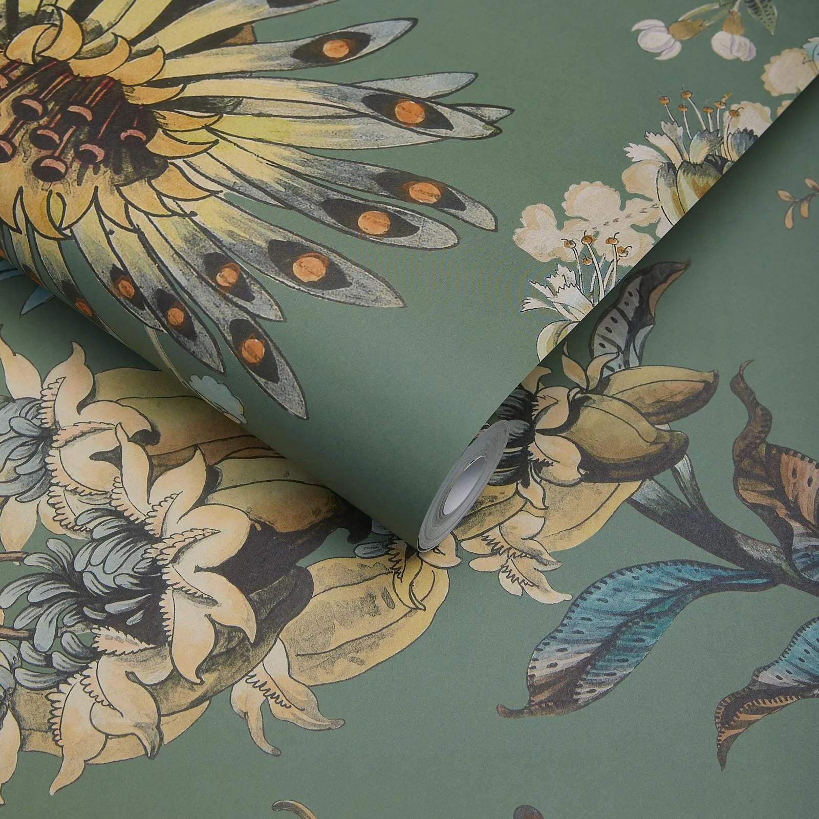 House of Hackney Flora Fantasia wallpaper in Verdigris, blooms and foliage in verdigris