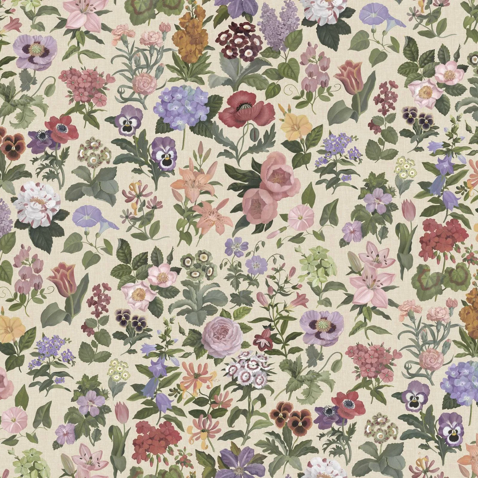 House of Hackney Floralia wallpaper in Ecru, blooms and foliage in ecru