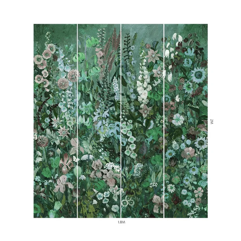House of Hackney Floribunda Magna wallpaper in Verde, blooms and foliage in verde