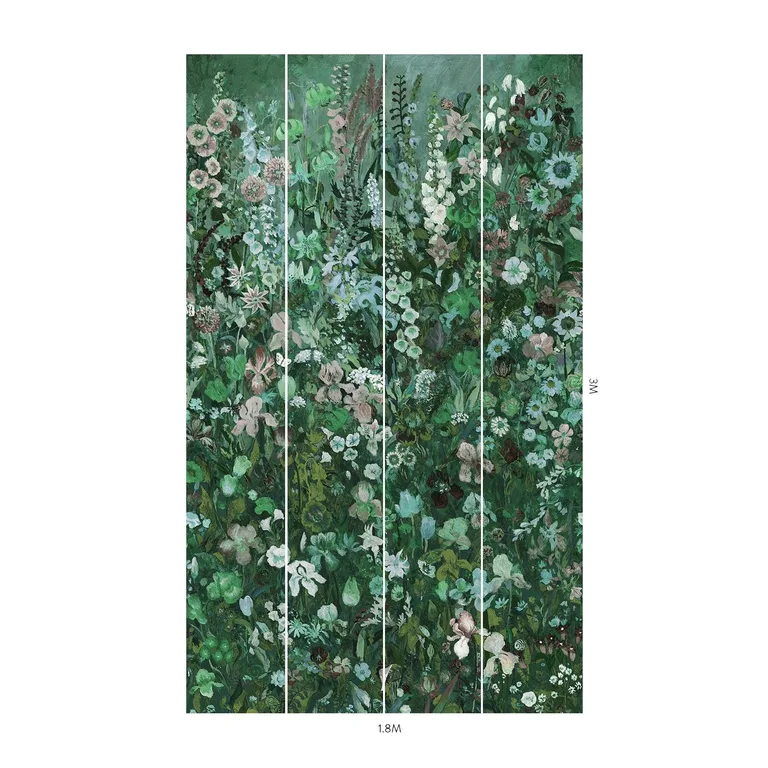 House of Hackney Floribunda Magna wallpaper in Verde, blooms and foliage in verde