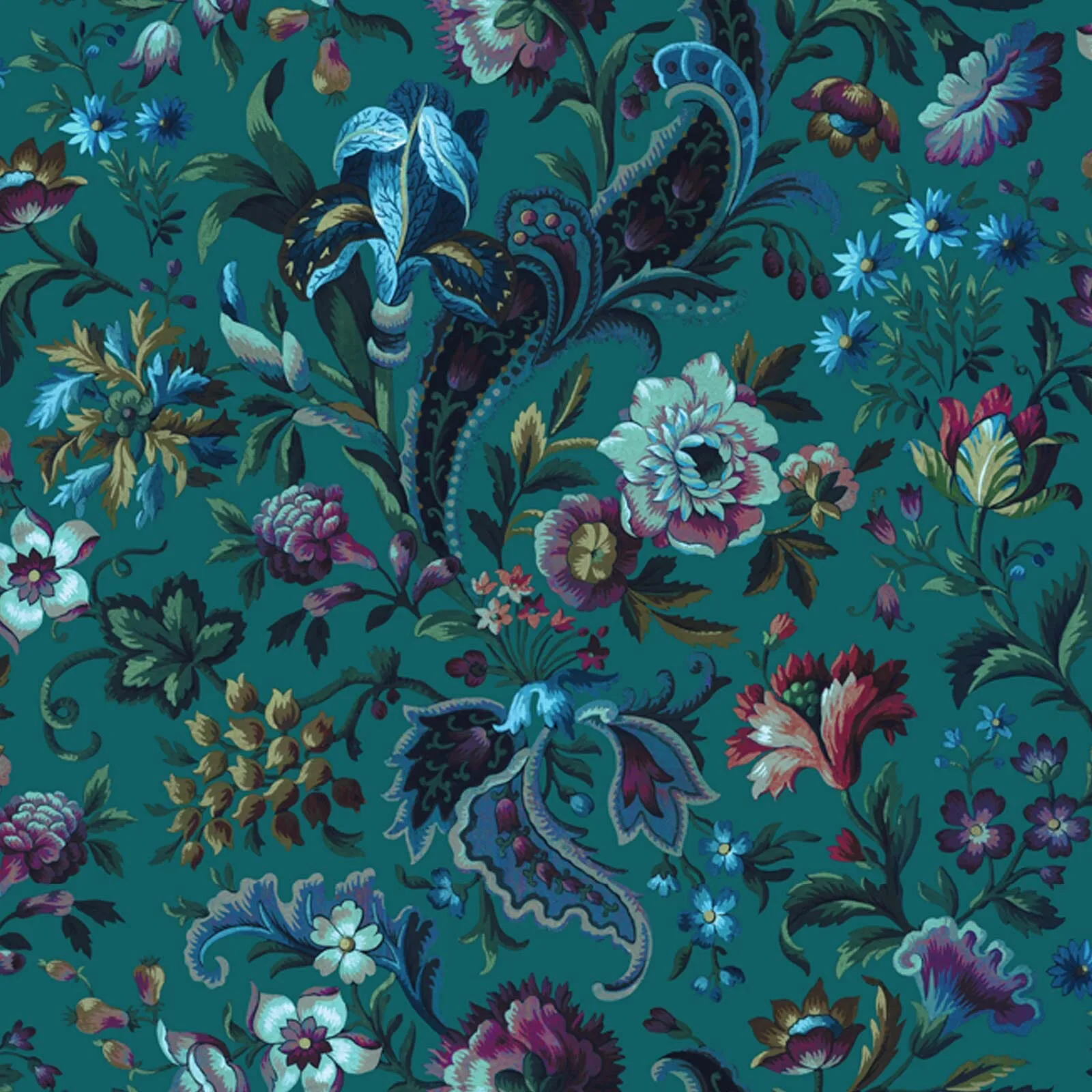 House of Hackney Florika wallpaper in Petrol, blooms and foliage in petrol