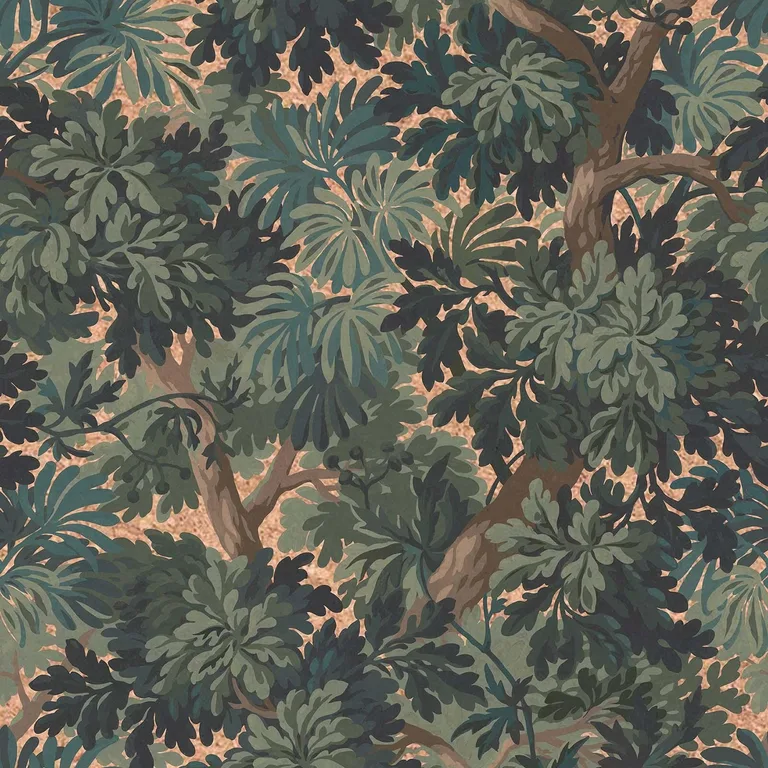 House of Hackney Foris wallpaper in Cerulean, foliage and trees in cerulean