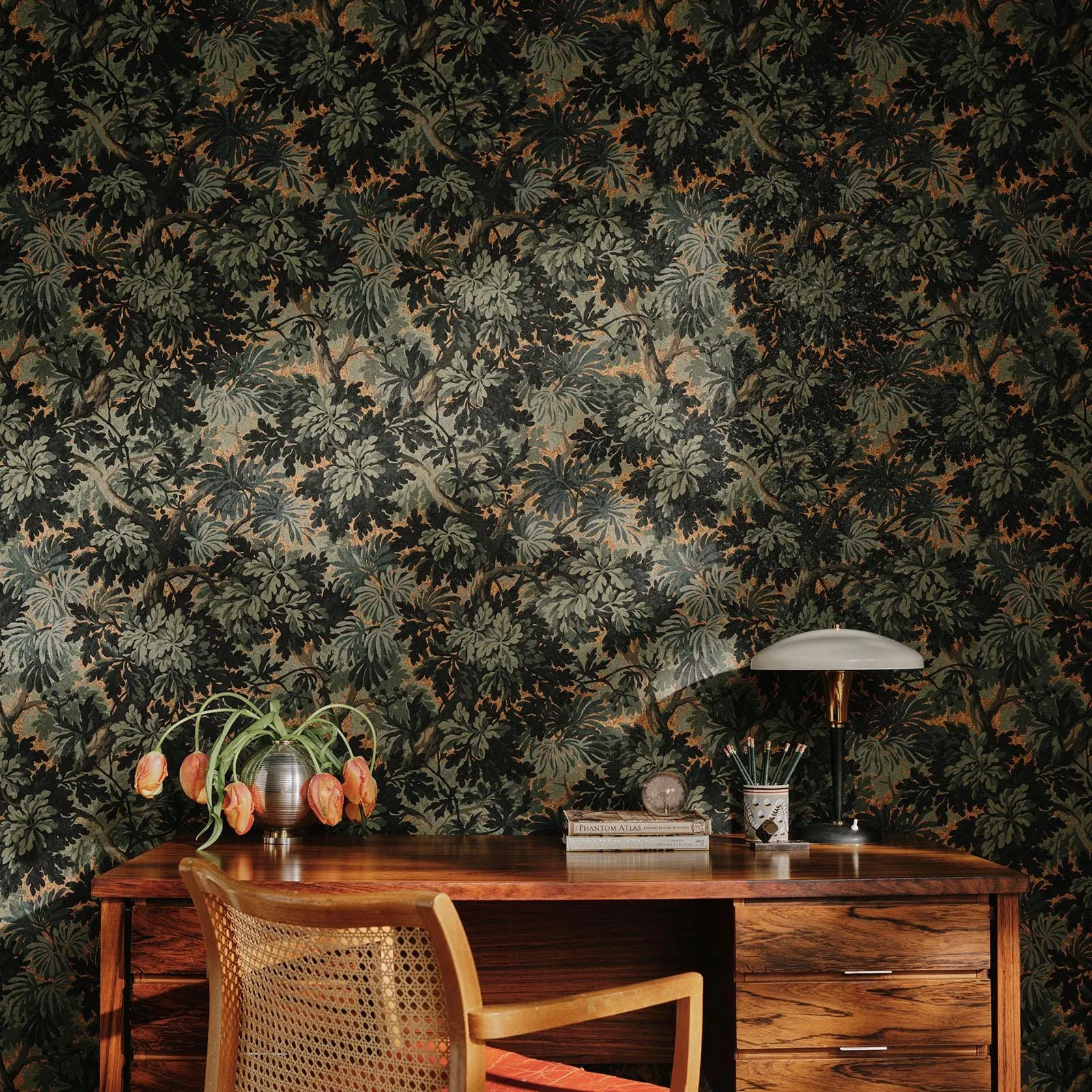 House of Hackney Foris wallpaper in Cerulean, foliage and trees in cerulean