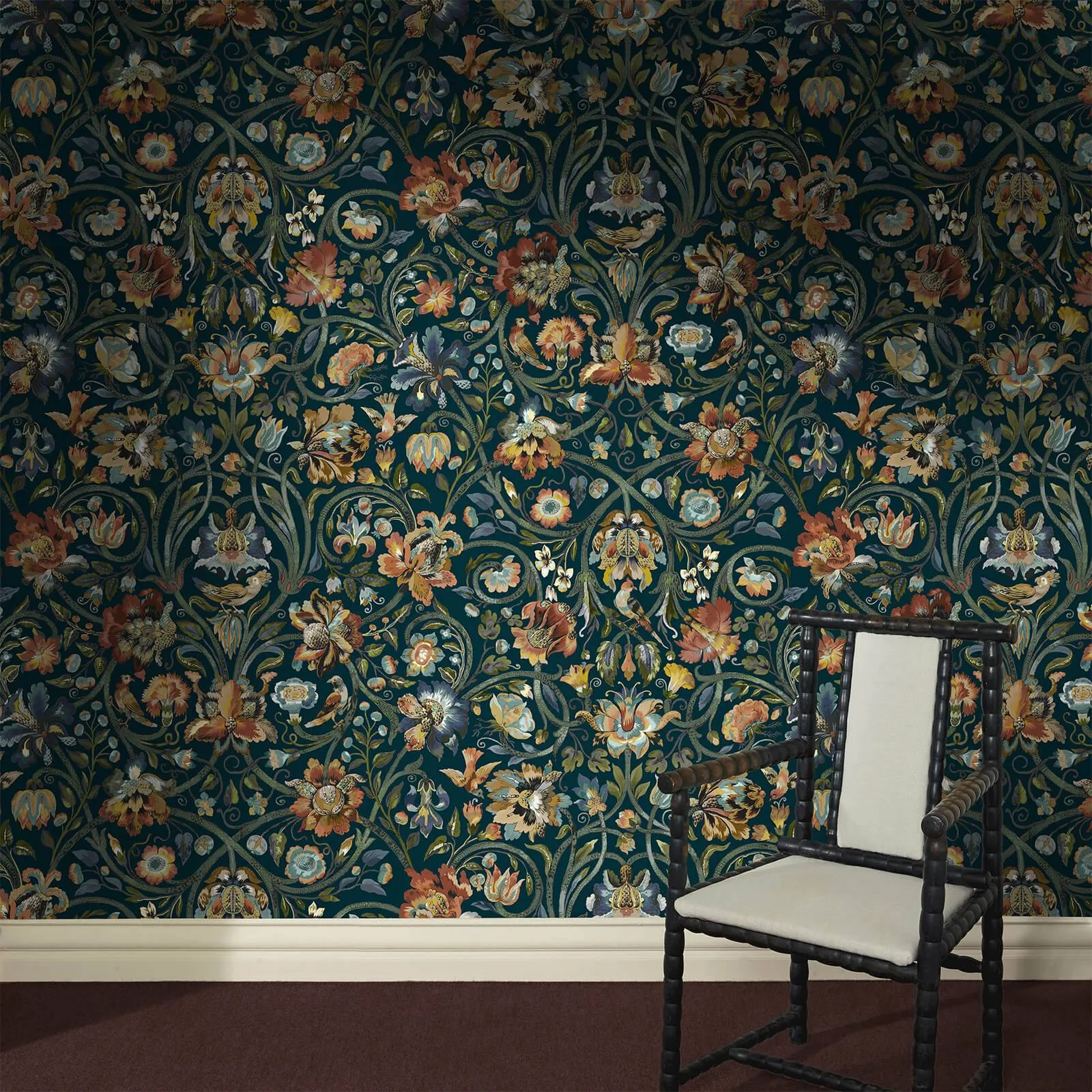 House of Hackney Gaia wallpaper in Midnight, blooms and foliage in midnight