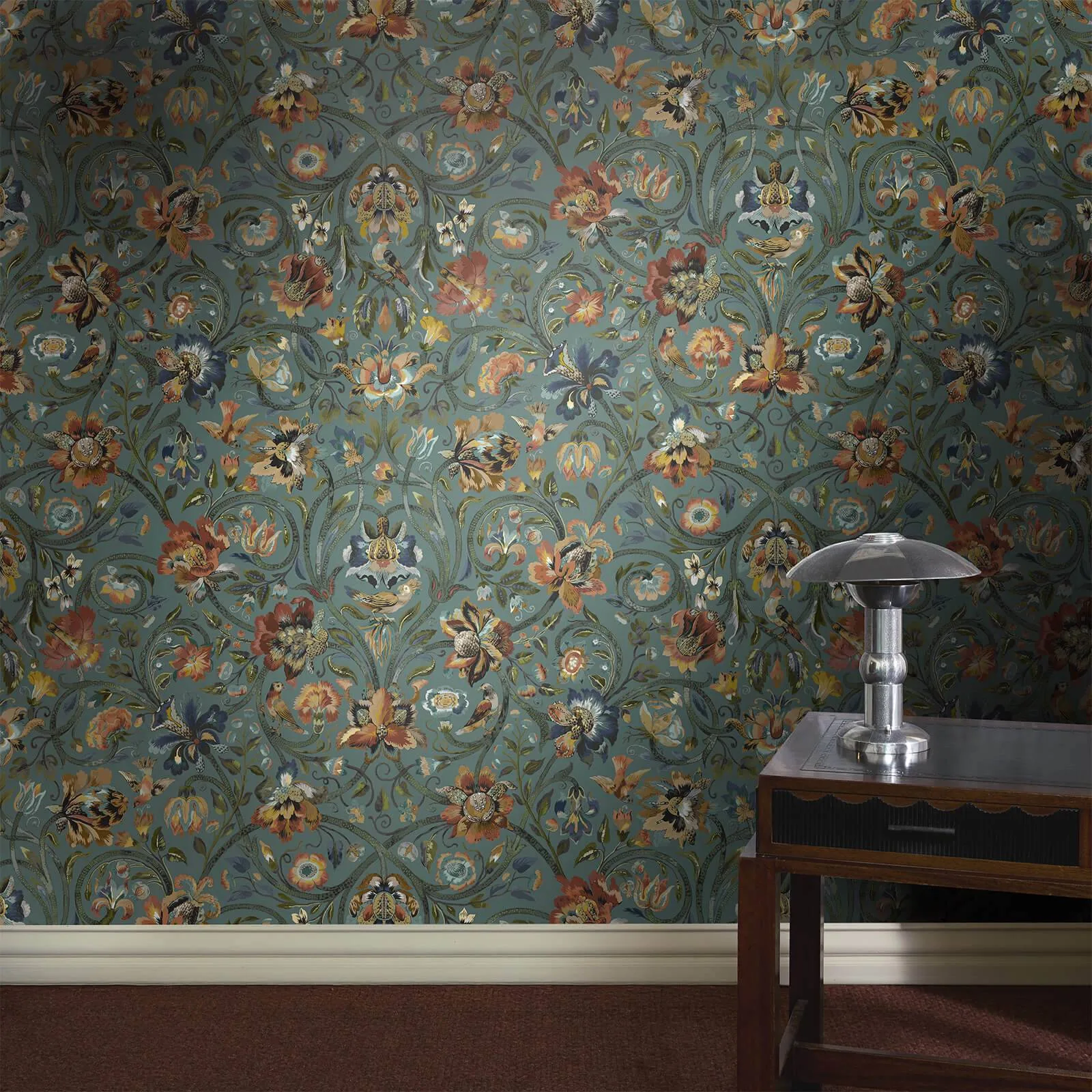 House of Hackney Gaia wallpaper in Prussian Blue, blooms and foliage in blue
