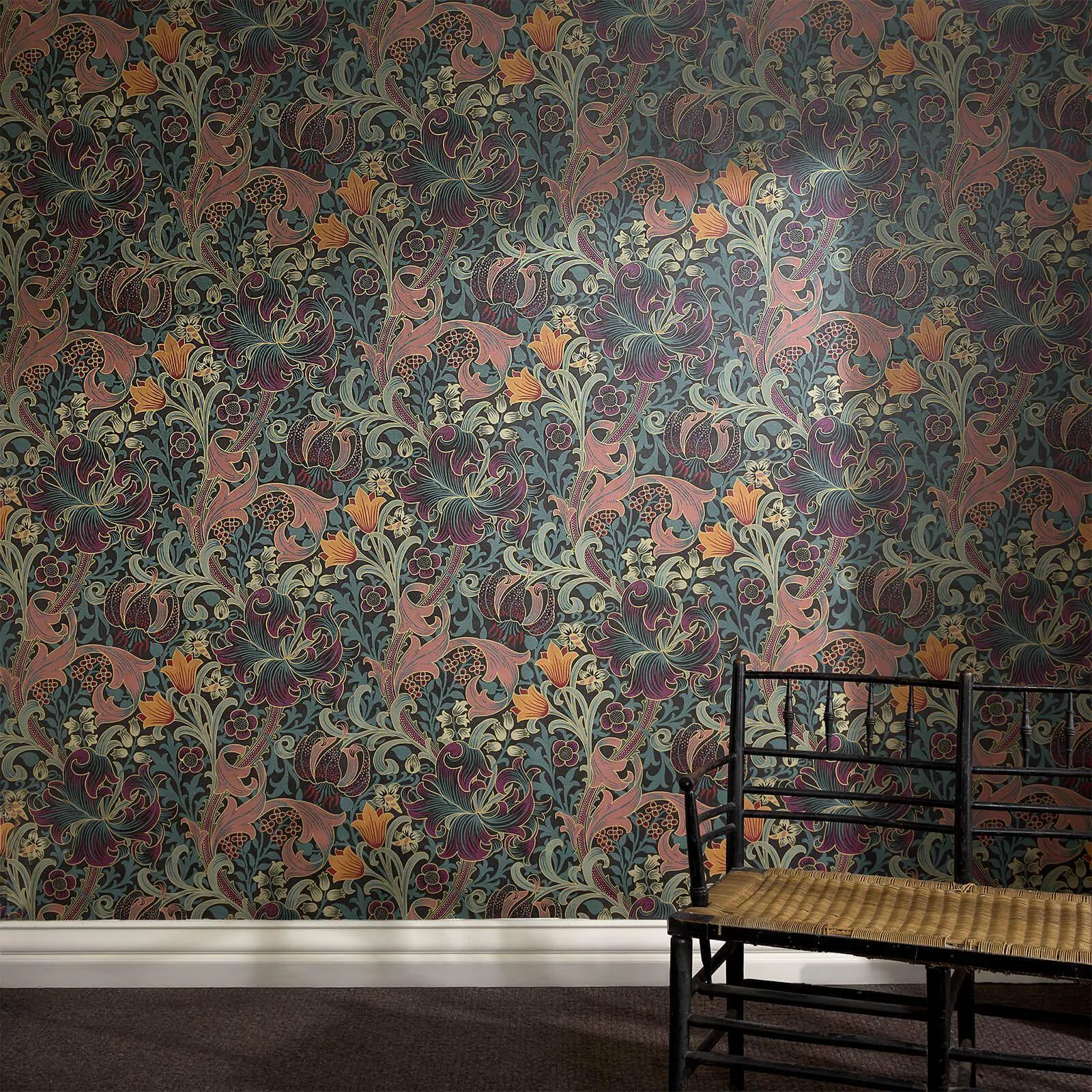 House of Hackney Golden Lily wallpaper in Apatite, blooms and foliage in apatite