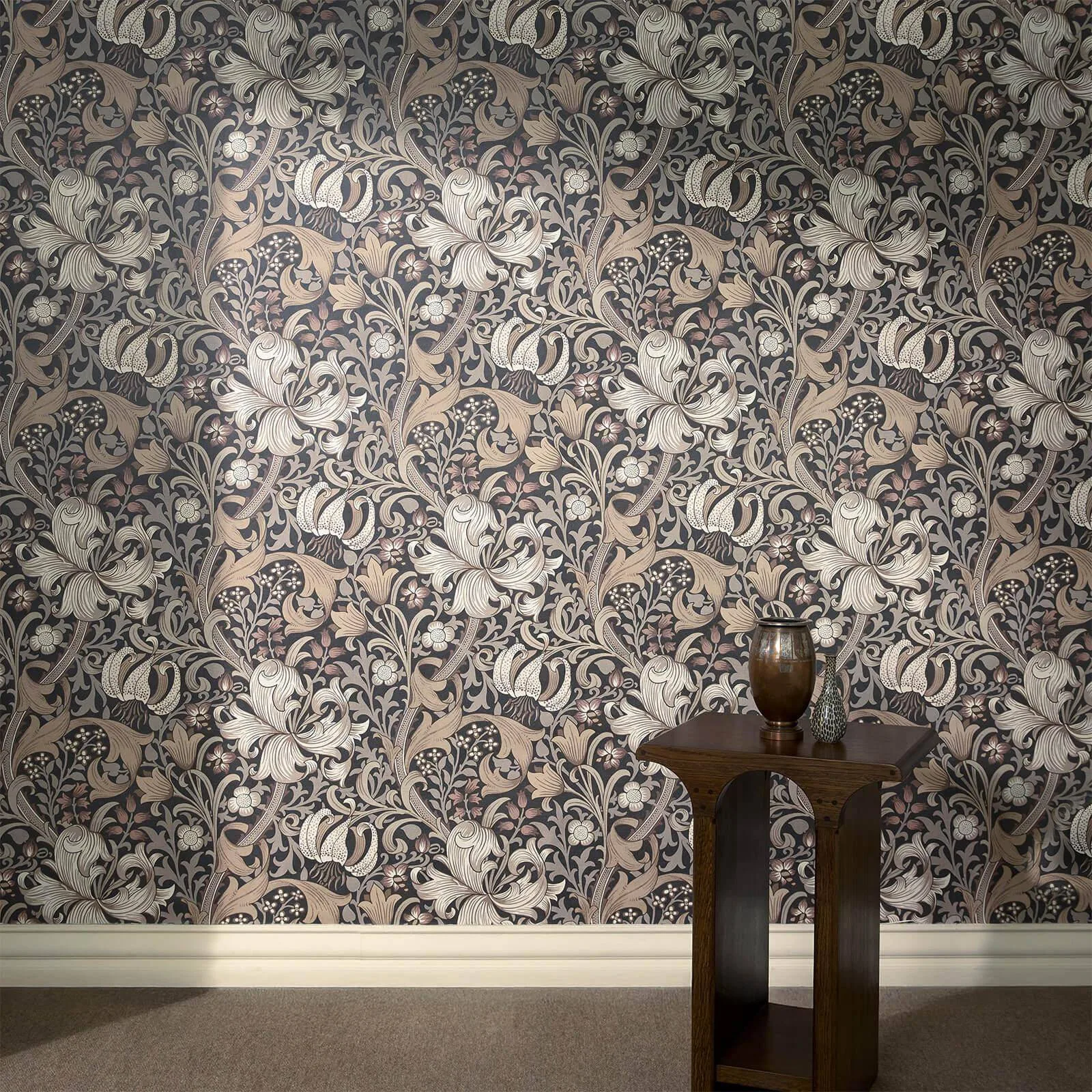 House of Hackney Golden Lily wallpaper in Black, blooms and foliage in black