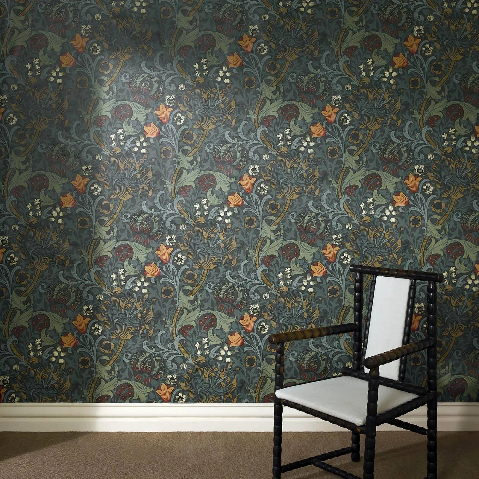 House of Hackney Golden Lily wallpaper in Midnight, blooms and foliage in midnight