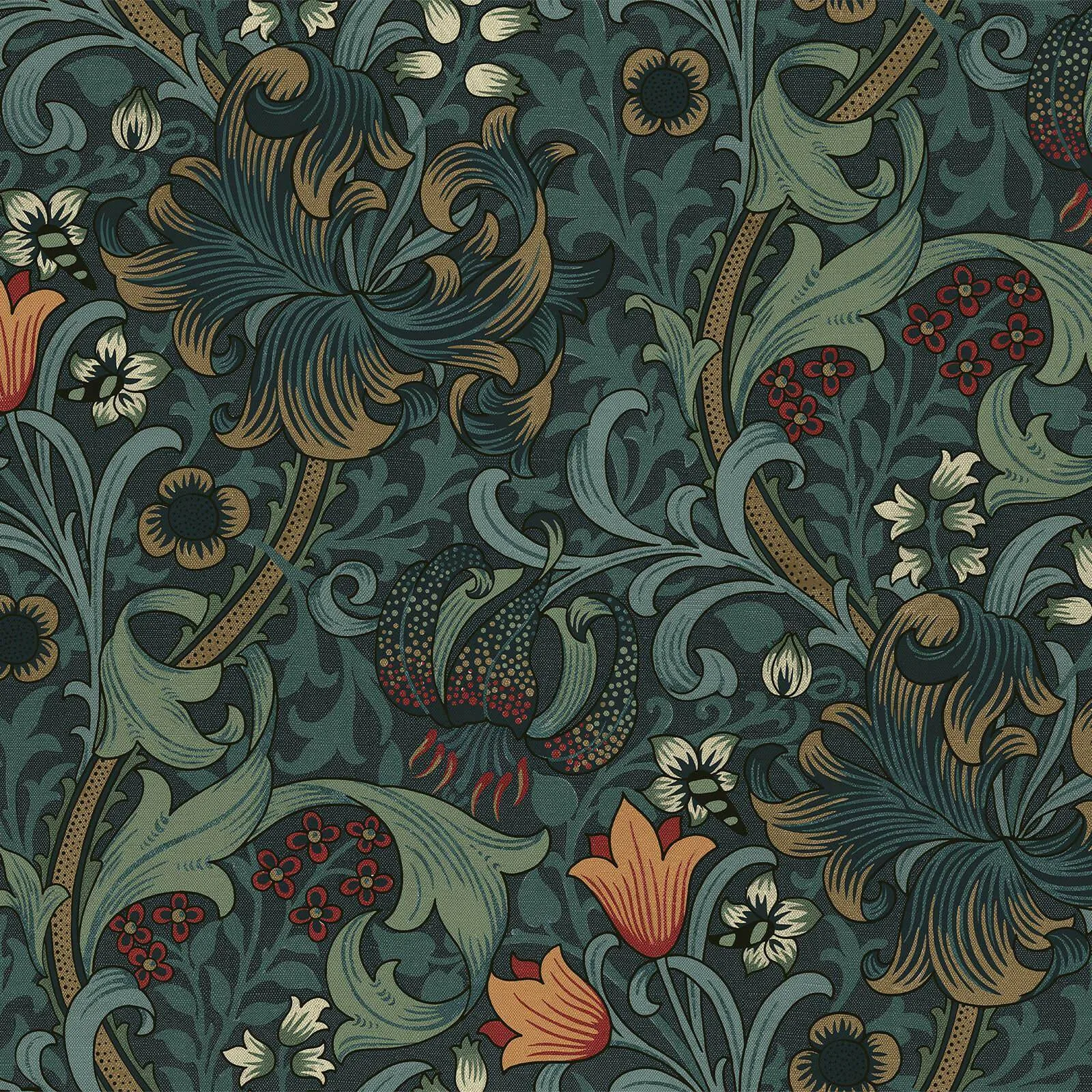 House of Hackney Golden Lily wallpaper in Midnight, blooms and foliage in midnight
