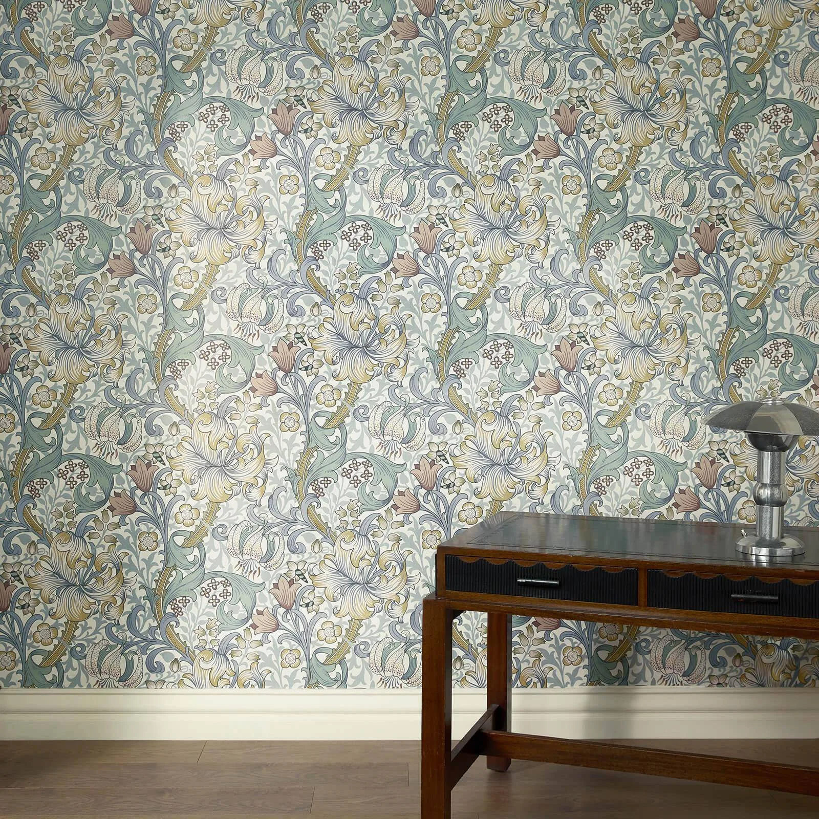 House of Hackney Golden Lily wallpaper in Moonstone, blooms and foliage in moonstone