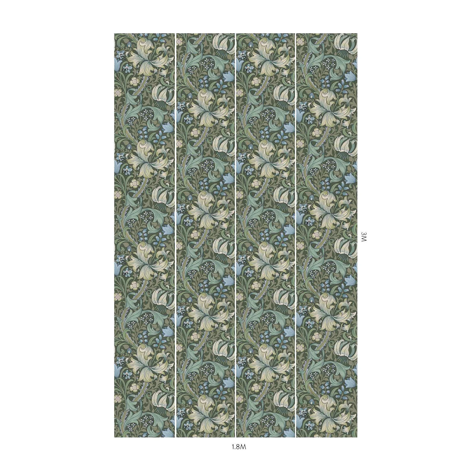 House of Hackney Golden Lily Wallpaper in Verde House of Hackney Golden Lily wallpaper in Verde, blooms and foliage in verde