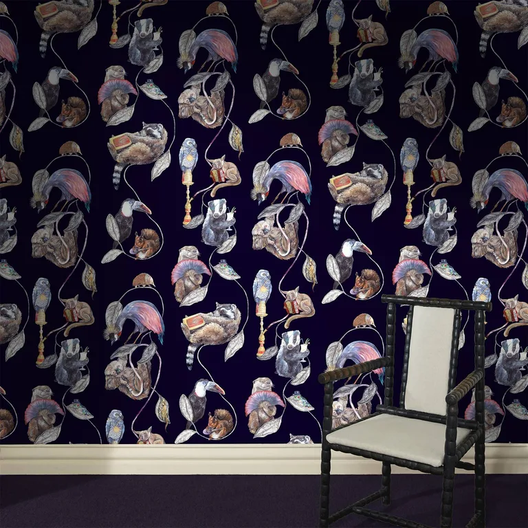 House of Hackney Hackney Empire wallpaper in Midnight, birds and animal markings in midnight