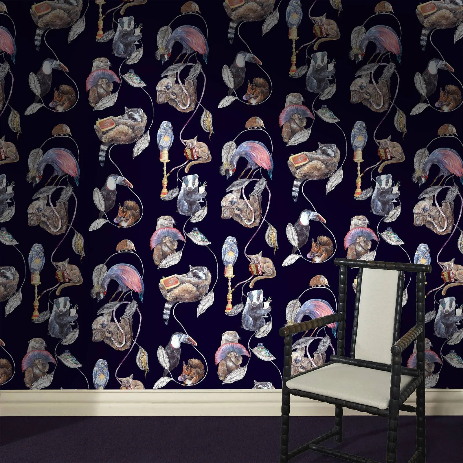 House of Hackney Hackney Empire wallpaper in Midnight, birds and animal markings in midnight