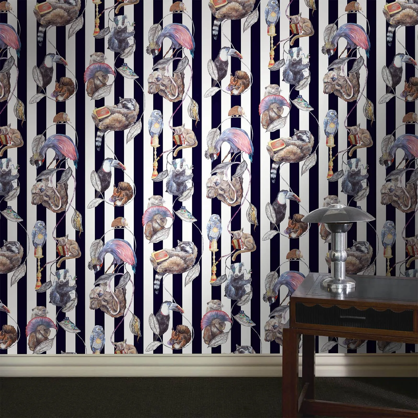 House of Hackney Hackney Empire wallpaper in Midnight Stripe, animal markings and stripes in midnight stripe