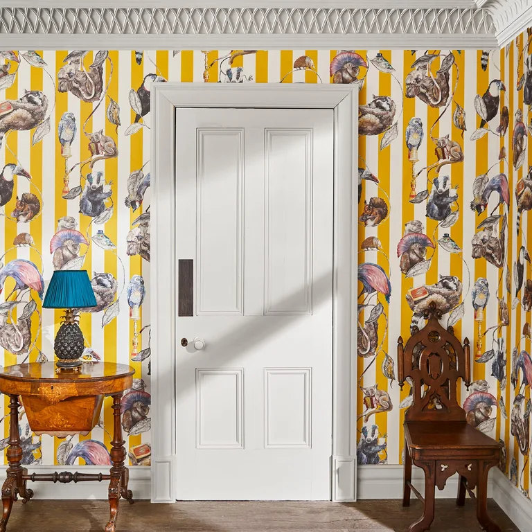 House of Hackney Hackney Empire wallpaper in Ochre Stripe, animal markings and stripes in ochre