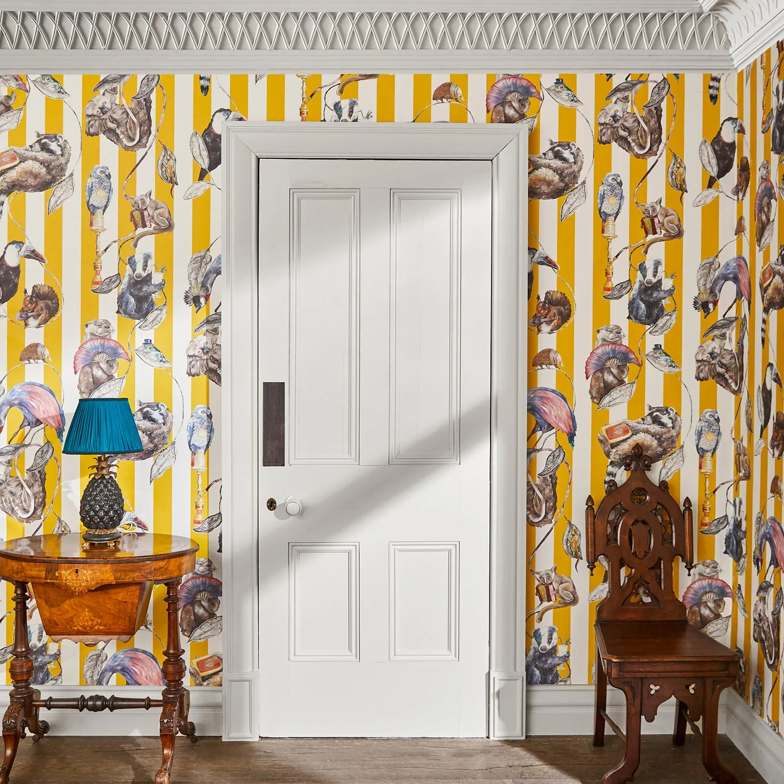 House of Hackney Hackney Empire wallpaper in Ochre Stripe, animal markings and stripes in ochre