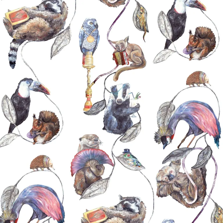 House of Hackney Hackney Empire wallpaper in White, foliage and animal markings in white