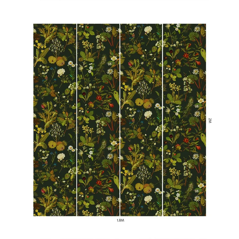 House of Hackney Herbarium wallpaper in Forest Green, blooms and foliage in green