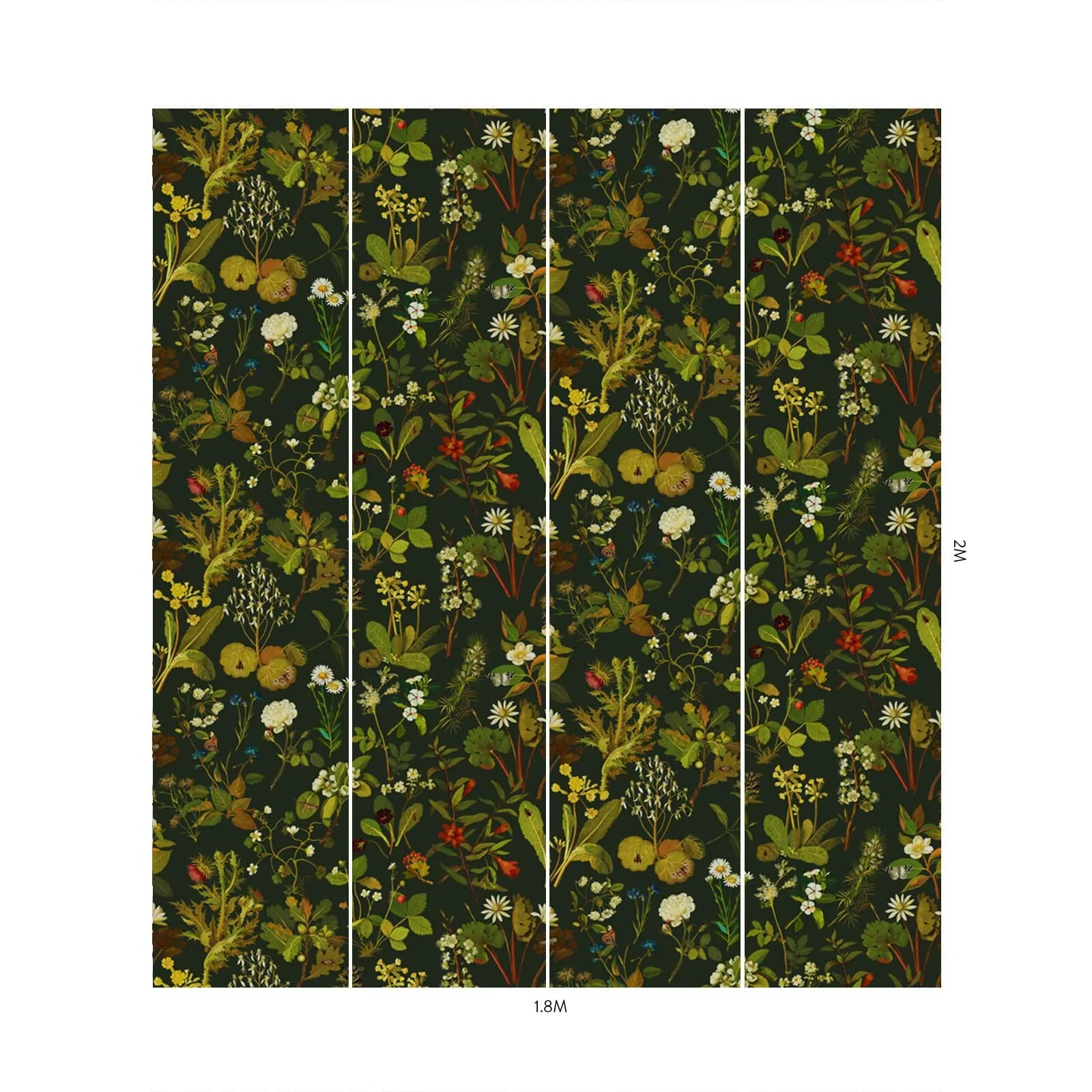 House of Hackney Herbarium wallpaper in Forest Green, blooms and foliage in green