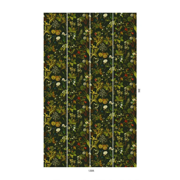House of Hackney Herbarium wallpaper in Forest Green, blooms and foliage in green