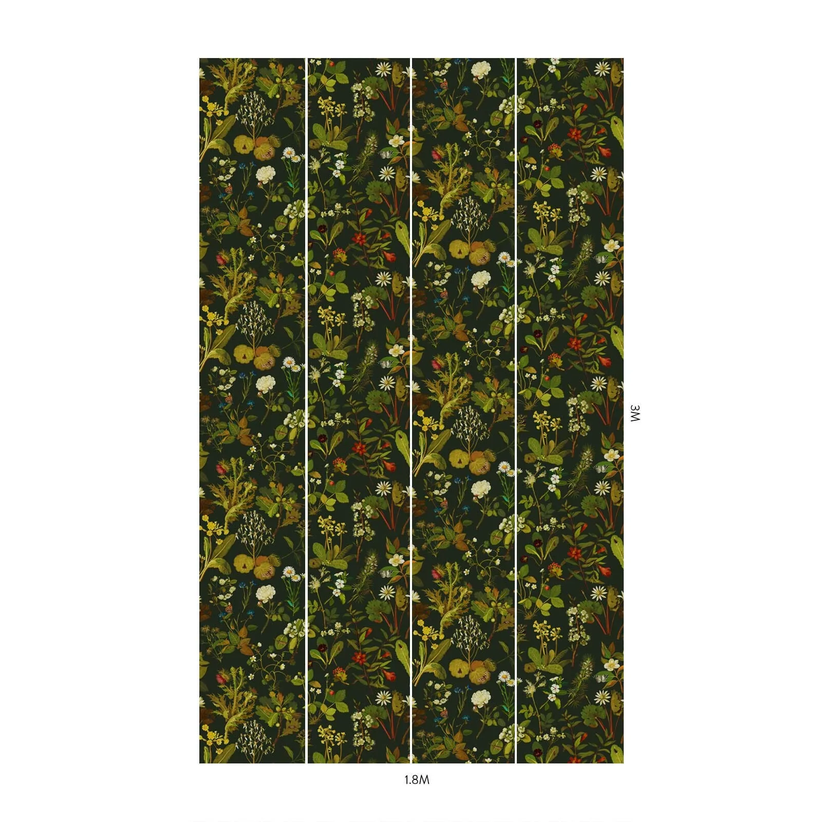 House of Hackney Herbarium wallpaper in Forest Green, blooms and foliage in green