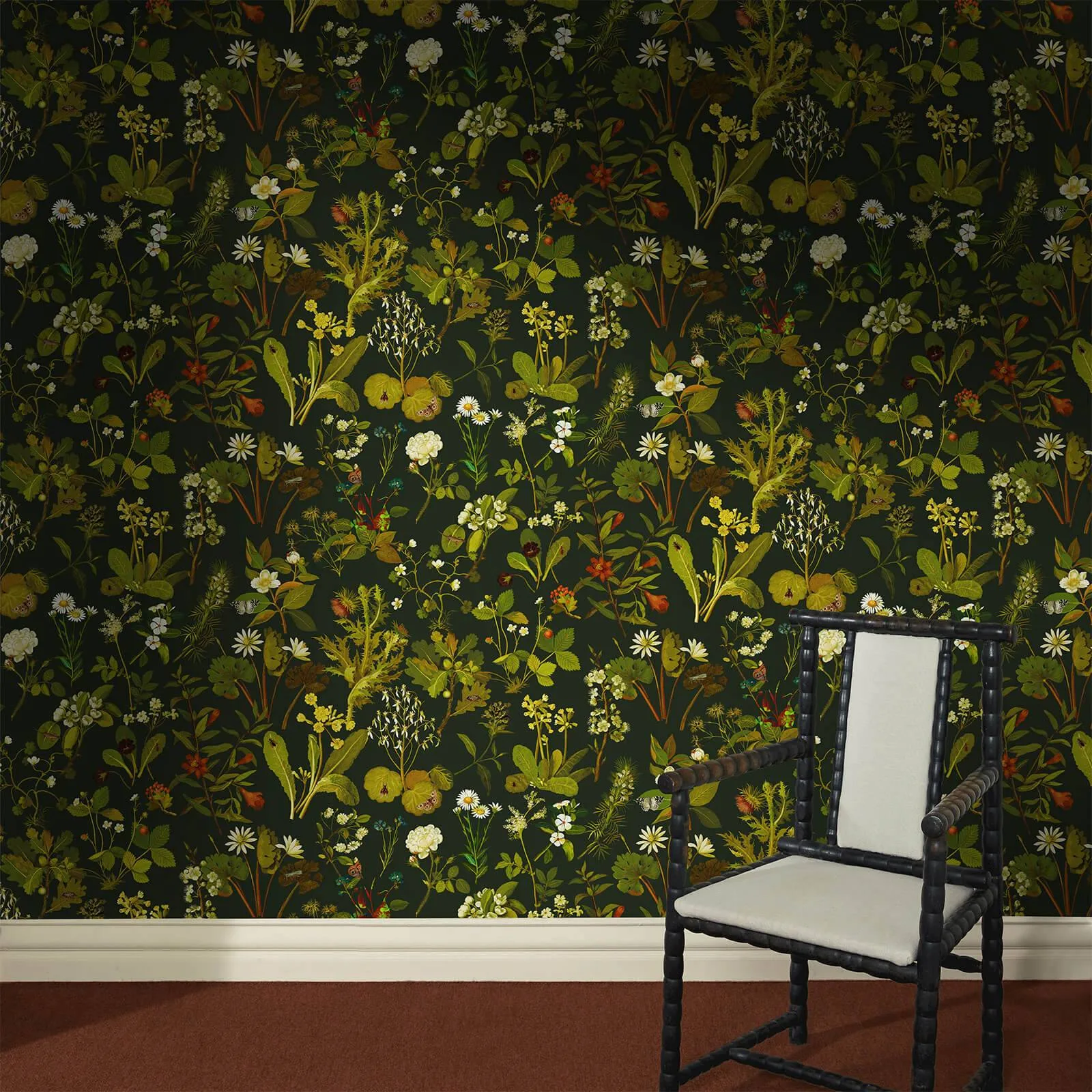House of Hackney Herbarium wallpaper in Forest Green, blooms and foliage in green