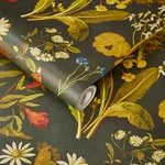 House of Hackney Herbarium wallpaper in Forest Green, blooms and foliage in green