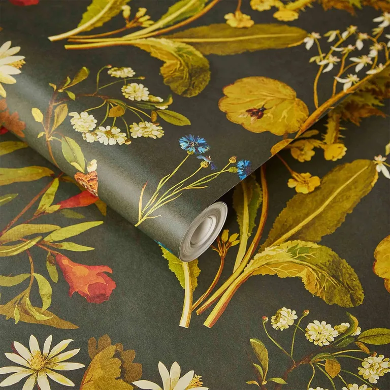 House of Hackney Herbarium wallpaper in Forest Green, blooms and foliage in green