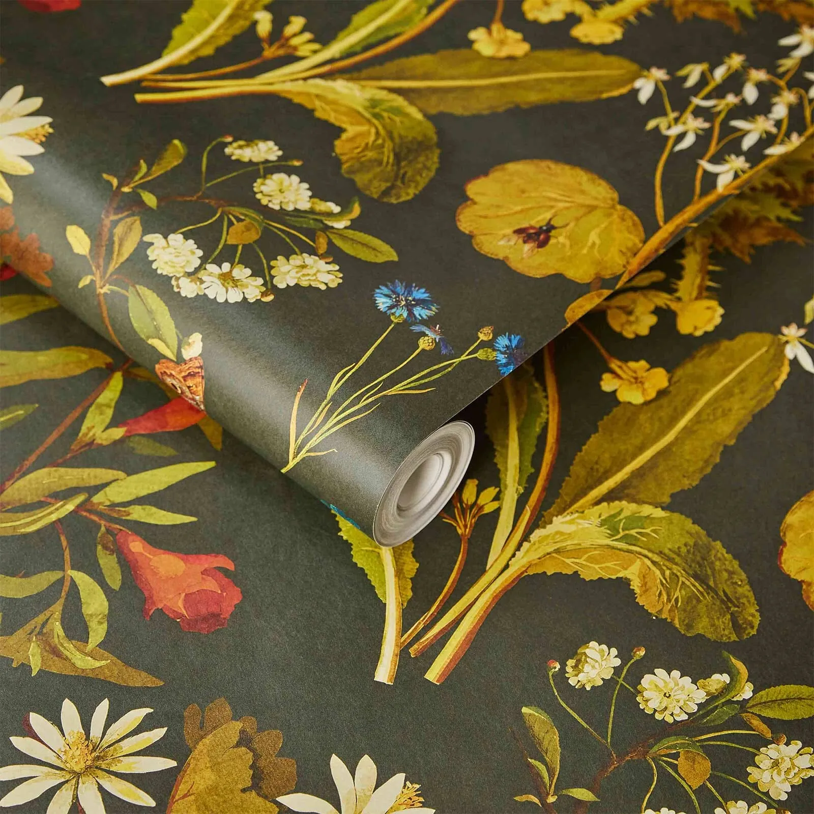 House of Hackney Herbarium wallpaper in Forest Green, blooms and foliage in green