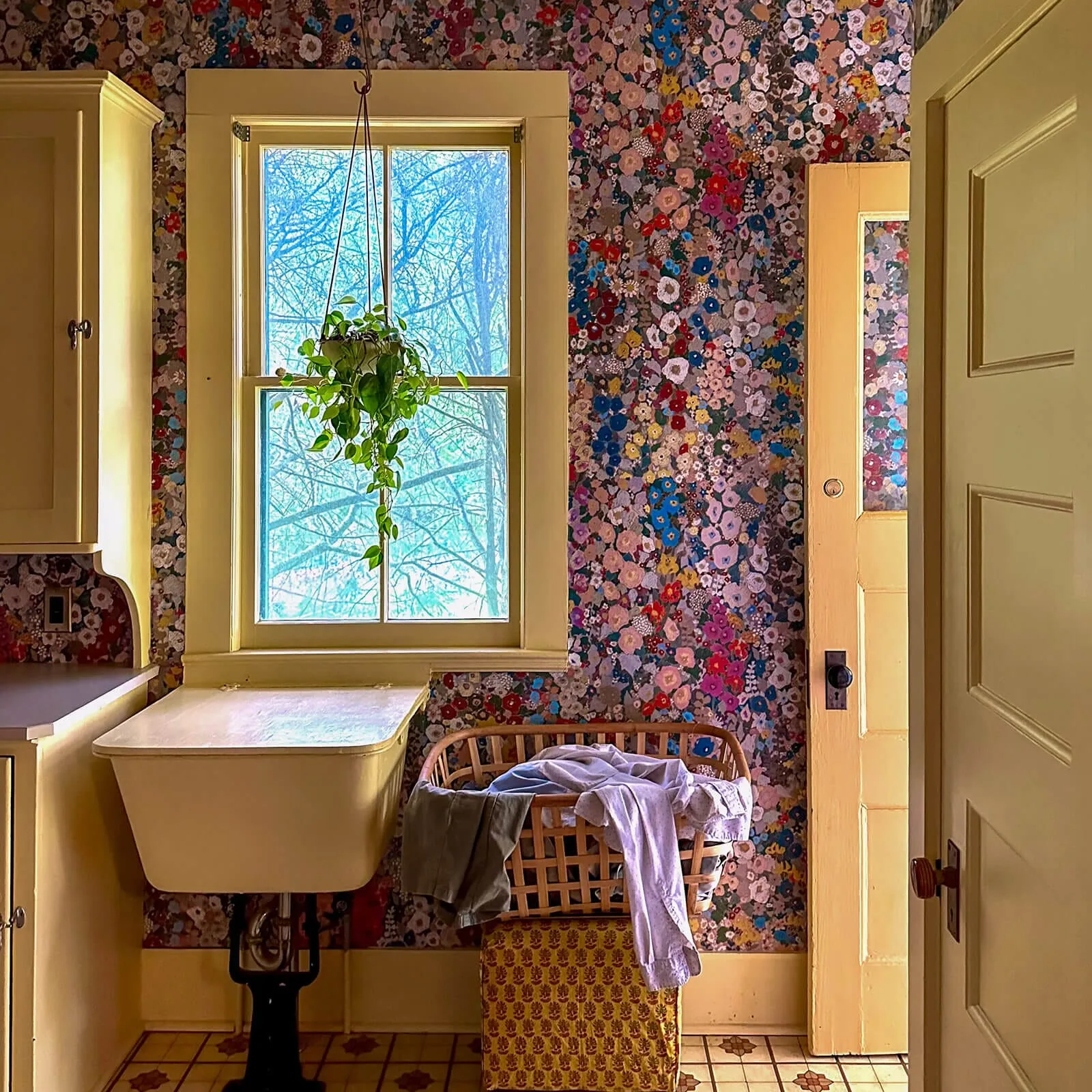 House of Hackney Hollyhocks Wallpaper in Autumn House of Hackney Hollyhocks wallpaper in Autumn, blooms and foliage in autumn